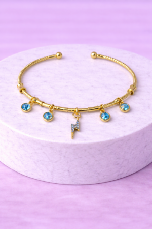 Bracelet Doré Charms Éclair Bleu & Cristaux