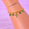 Bracelet Doré Charms Croix & Pierres Vert Émeraude