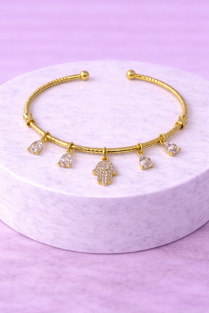 Bracelet Doré Charms Main Protectrice & Cristaux Transparents