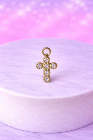 Charms Croix Strass Ronds Dorée – Foi Brillante & Élégance Intemporelle