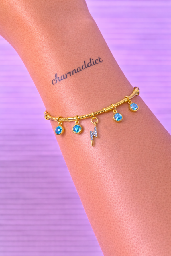 Bracelet Doré Charms Éclair Bleu & Cristaux