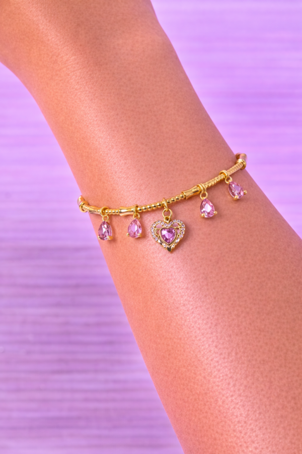 67683B0C-A878-43EA-A0C1-0006CD397E3B Bracelet Doré Charms Cœur Rose & Pierres Délicates