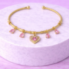Bracelet Doré Charms Cœur Rose & Pierres Délicates