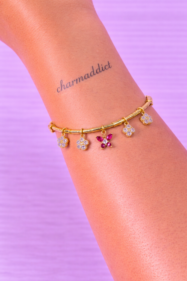 Bracelet Doré Charms Papillon Violet & Cristaux