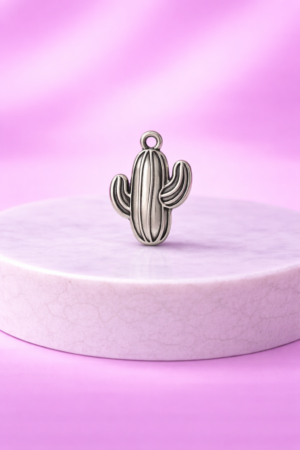 Charms Cactus Arrondi Argenté – Style Nature & Bohème