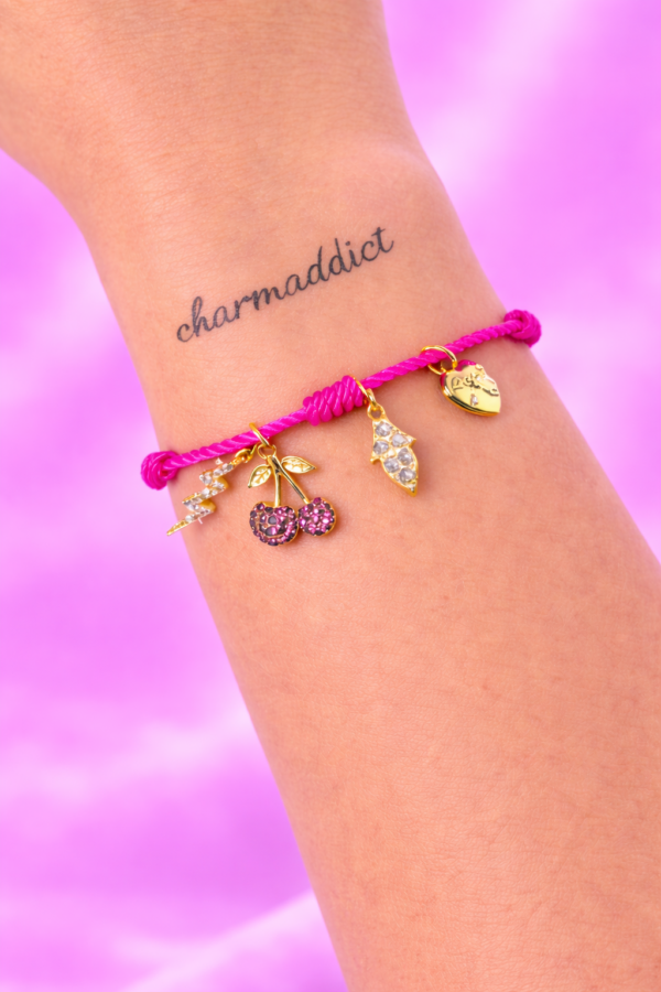 Bracelet Pré-fait Cordon Rose & Charms Dorés – Enfant & Adulte