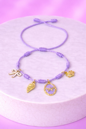 Bracelet Pré-fait Cordon Violet & Charms Dorés – Enfant & Adulte