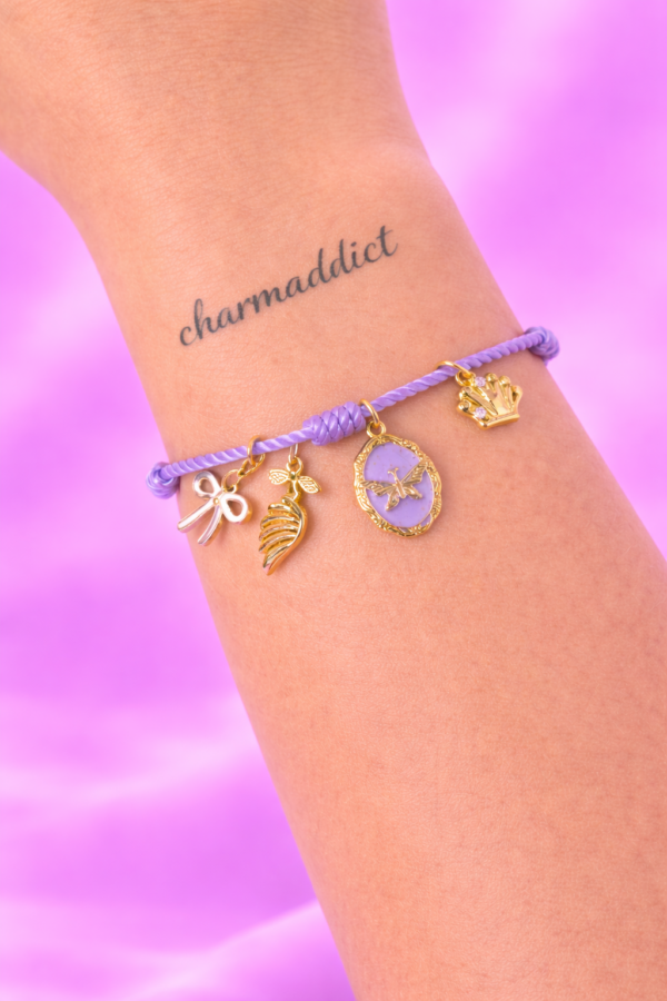 ChatGPT Image 20 déc. 2025, 23_33_43 Bracelet Pré-fait Cordon Violet & Charms Dorés – Enfant & Adulte