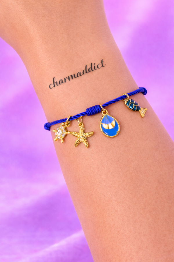 Bracelet Pré-fait Cordon Bleu & Charms Marins Dorés – Enfant & Adulte