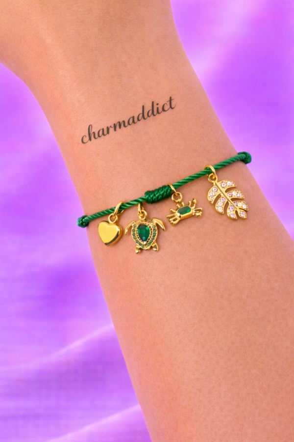 Bracelet Pré-fait Cordon Vert Nature & Charms Dorés – Enfant & Adulte