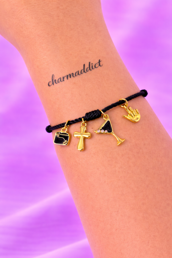 Bracelet Pré-fait Cordon Noir Symboles Dorés – Enfant & Adulte