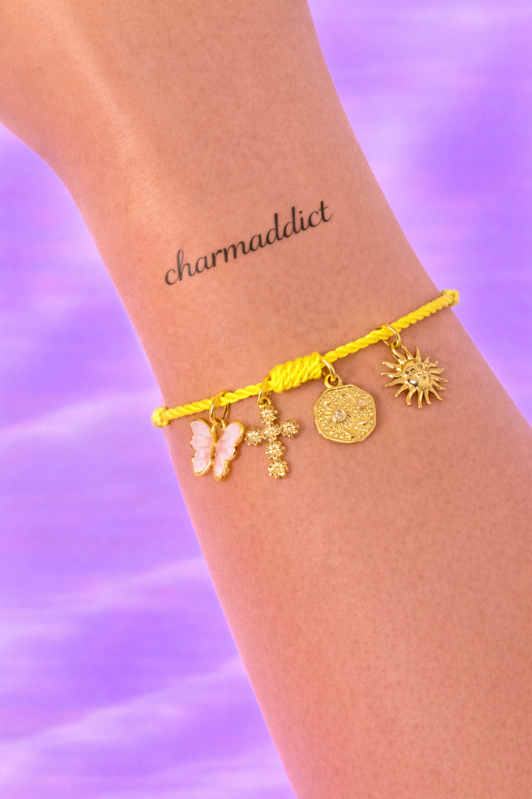Bracelet Pré-fait Cordon Jaune Charms Dorés – Enfant & Adulte