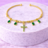 Bracelet Doré Charms Croix & Pierres Vert Émeraude