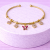 Bracelet Doré Charms Papillon Violet & Cristaux