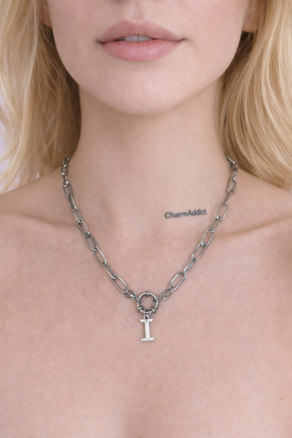 Collier chaîne argentée personnalisable – Lettre I | CharmAddict