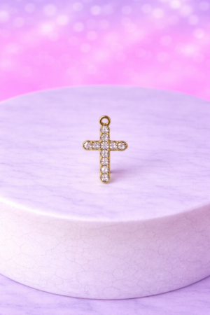 Charms Croix Dorée Sertie de Strass – Brillance, Foi & Élégance